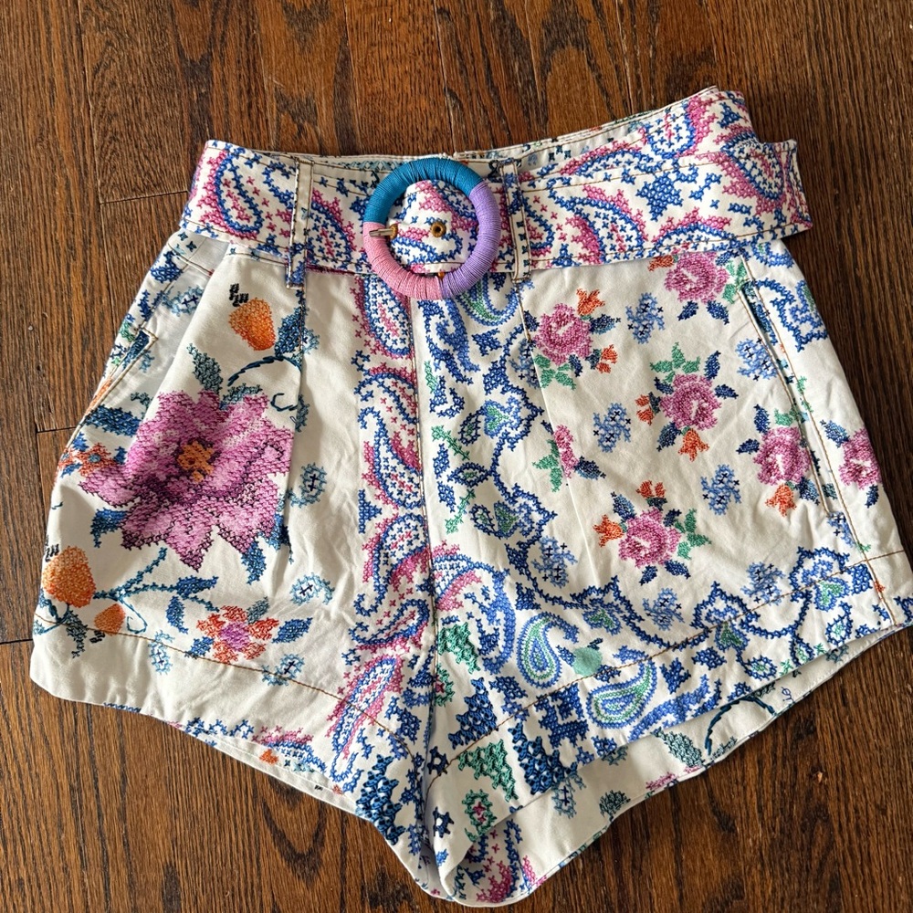 FARM Rio Multicolor Embroidered High Waist Shorts sz S